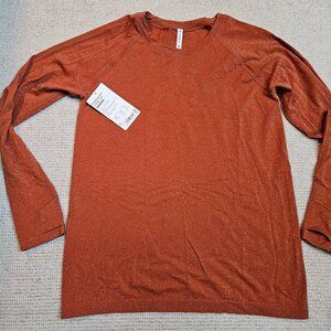 Athleta Momentum Shine Top Copper Burnt Orange XL Workout Running Thumbholes NEW